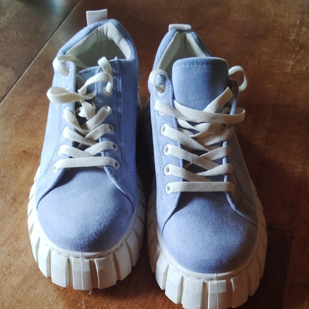 Blue and White Platform Sneakers with Chunky Sole